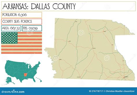 Map of Dallas County in Arkansas, USA. Stock Vector - Illustration of ...