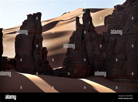 Saharan rock formations. Desert rock formations eroded and weathered by ...