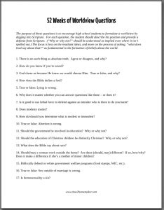 A Tool for Teaching Worldview: Questions