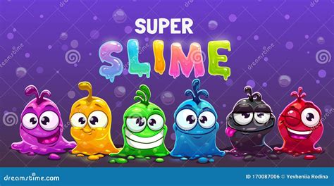 Super Slime Horizontal Banner. Funny Cute Cartoon Alien Slimy ...