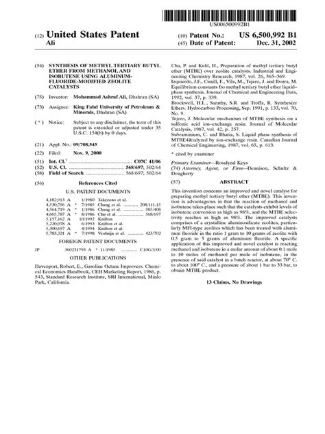 Synthesis of Methyl Tertiary Butyl Ether From Tethanoland Isobutene Using Aluminum-Flouride ...