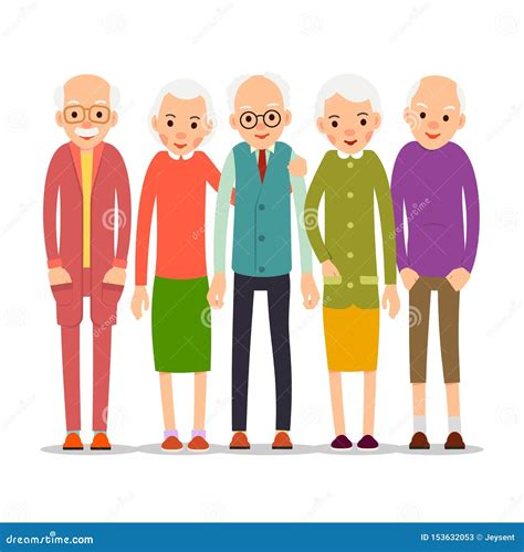 Cartoon Character Old Group. Older People Are Standing Together And ...