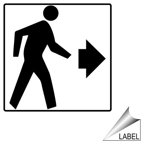 Directional Walk Right Symbol Label / Sticker - White Reflective