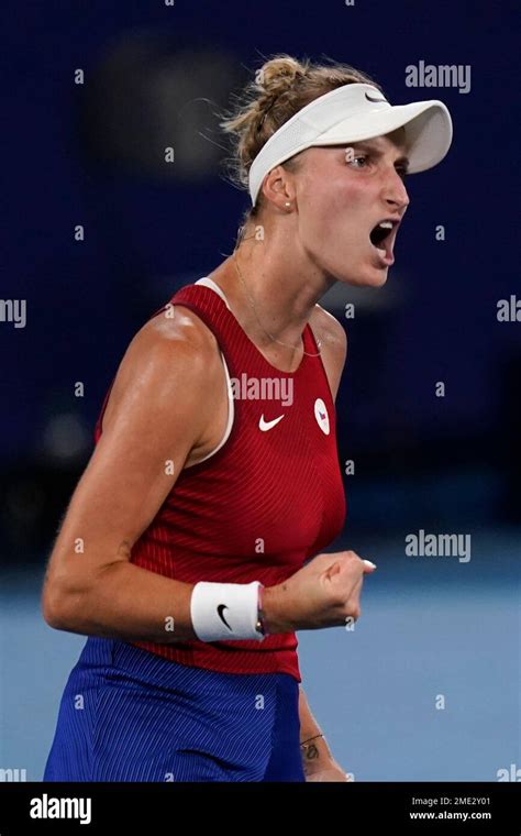 Marketa Vondrousova, of the Czech Republic, reacts while playing Elina Svitolina, of the Ukraine ...