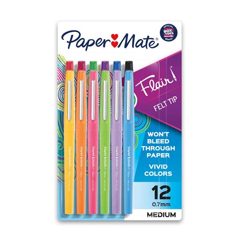 Paper Mate Flair Felt Tip Pens, Medium Point (0.7mm), Assorted Colors, 12 Count