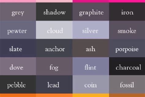 Shades Of Grey Color Chart With Names