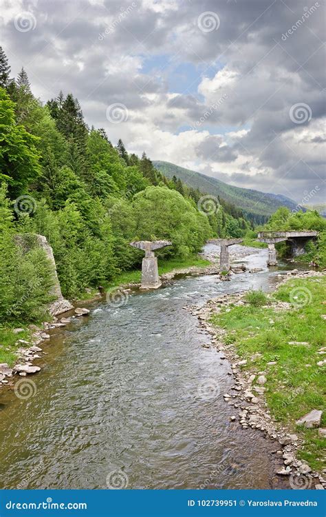 Ruined Bridge Over the Prut River Stock Image - Image of ruined, trees ...