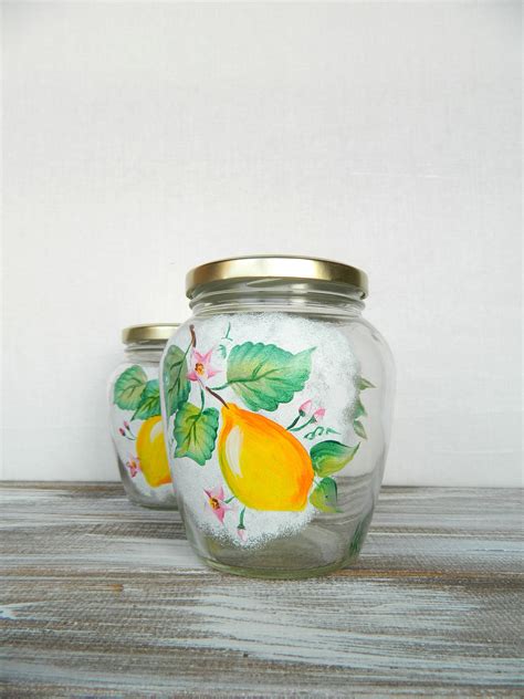 Hand Painted Glass Jars With Lid Jam Pot Kitchen Canister Set - Etsy