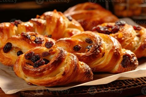 stock photo of Viennoiserie with raisins Viennoiserie are French baked ...