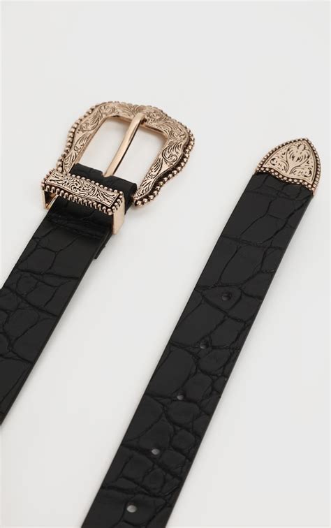 Black Croc Vintage Gold Buckle Western Belt | Accessories ...