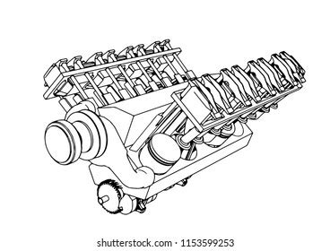 Vector Outline Engine Stock Vector (Royalty Free) 1153599253 | Shutterstock