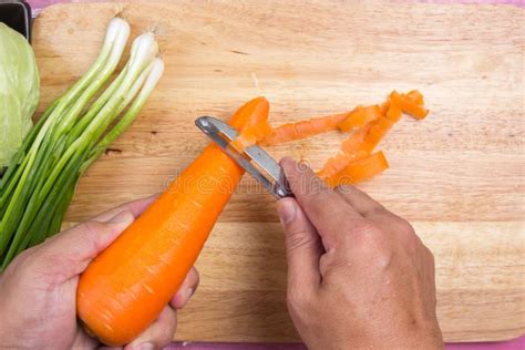 Chef Peel the Carrot of Skin Stock Image - Image of organic, prepare ...