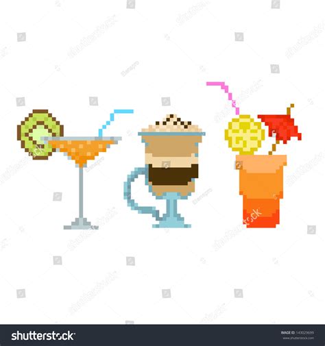 Set Pixel Art Drinks Beverages Cocktails Stock Vector (Royalty Free ...