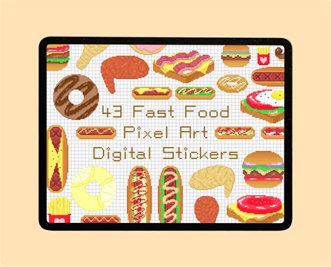 43 Cute Fast Food Pixel Art Digital Stickers Hamburger - Etsy