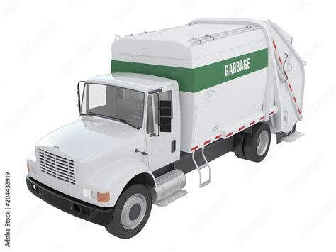 garbage truck front or side view isolated on a white background 3d rendering Stock Illustration ...