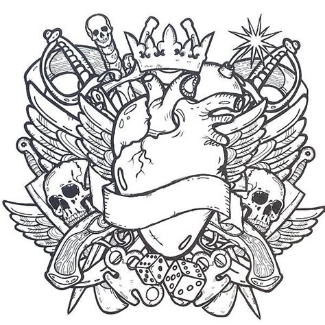 Cool Skulls Tattoo Coloring Page Adult Coloring Books Printables, Adult ...