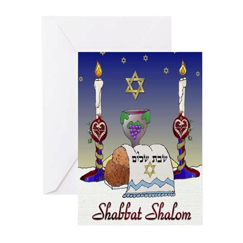 Judaica Shabbat Shalom Greeting Cards by LeeHillerDesigns