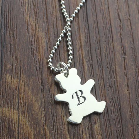 Kids Jewelry: Personalized Teddy Bear Initial Necklace Sterling Silver