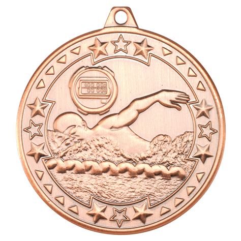 Bronze 50mm Round Medal - Swimming Design | Trophy Boss