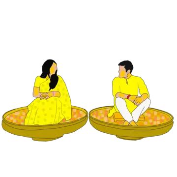 Indian Wedding Cartoon Couple Haldi PNG Transparent Images Free Download | Vector Files | Pngtree