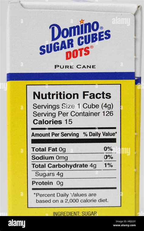 Nutrition Facts For Sugar Stock Photo - Alamy