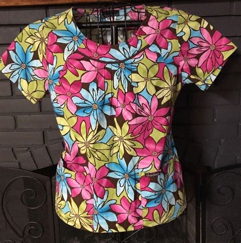 Cherokee Nursing Scrub Top Women Size Small Floral Pink Green Blue #Cherokee | Womens tops ...