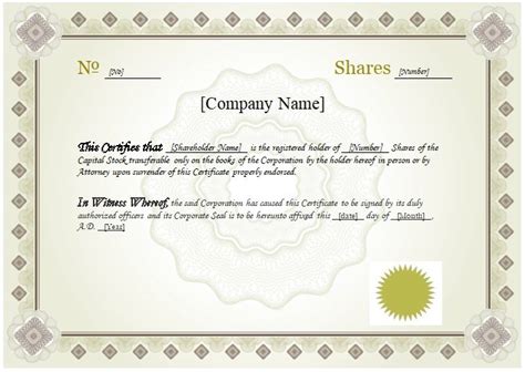 Blank Stock Certificate Template Free