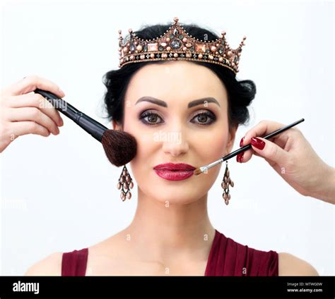 Closeup shot of beauty queen model in makeup process Stock Photo - Alamy