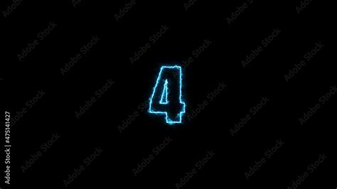 Neon numbers four glowing on an alpha channel background. number 4 ...