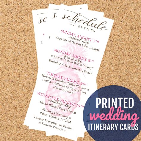 Destination wedding itinerary cards are great for welcome gift bags ...