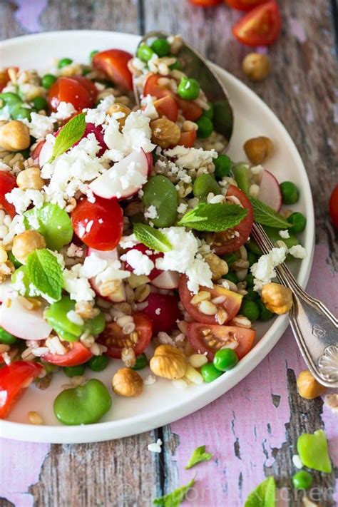 Broad Beans Salad with Feta and Mixed Grains | insimoneskitchen.com Salad Recipes, Healthy ...