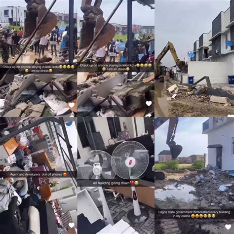 Residents weep as Lagos state govt demolish their properties blocking water channels in Ikota ...