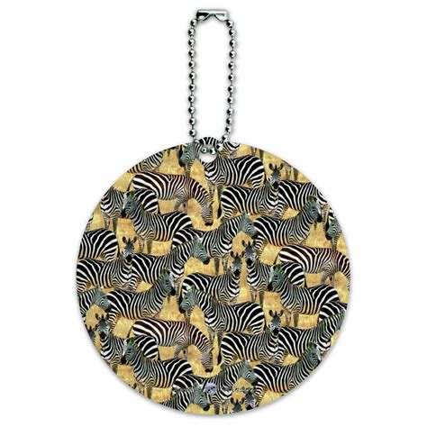 African Plains Zebra Herd Grazing Pattern Round Luggage ID Tag Card ...