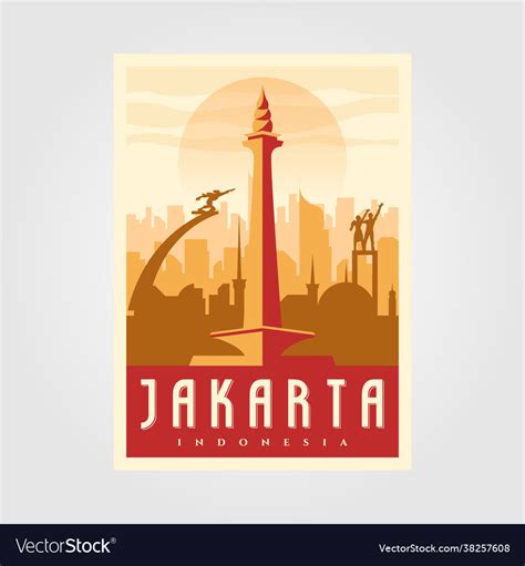 Jakarta skyline landmark poster vintage minimal Vector Image