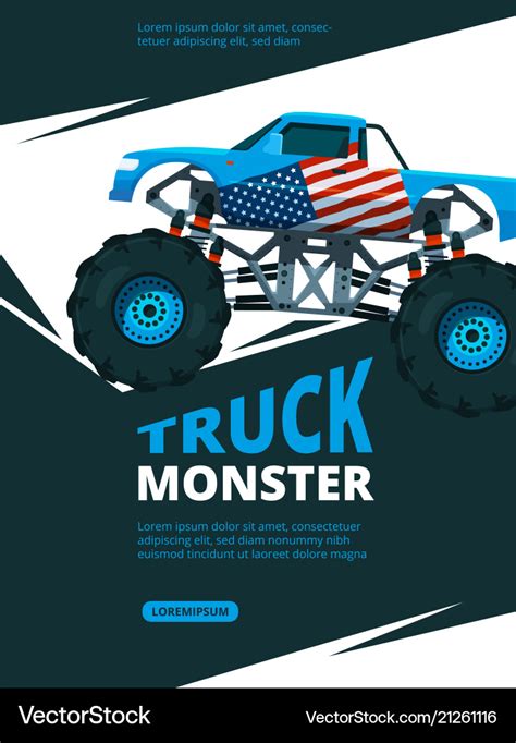 Monster truck poster design template of retro Vector Image