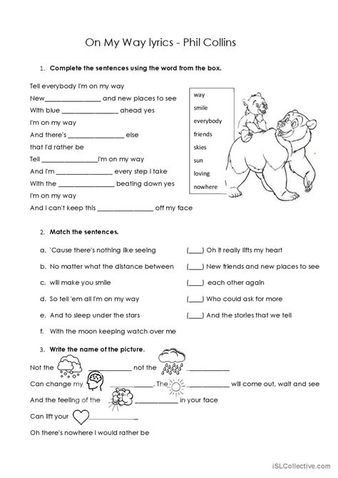 Phil Collins - On My Way Gap Fill au…: English ESL worksheets pdf & doc