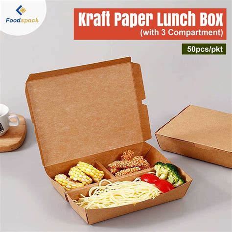 Kraft Paper Lunch Box with 3 Compartment / Takaway paper lunch box ...