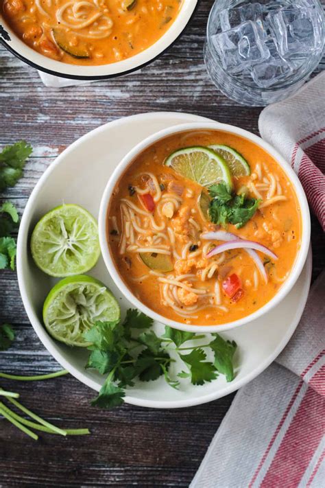 Vegan Red Curry Thai Noodle Soup (Gluten Free, Oil Free)