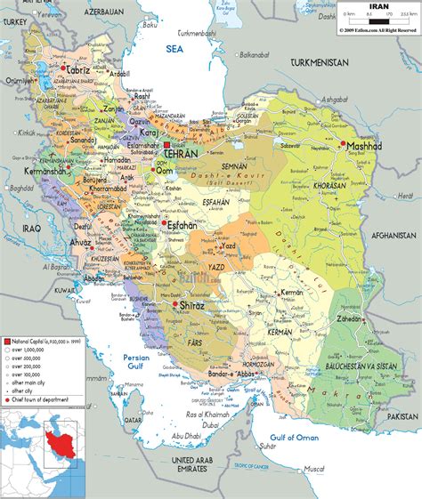 Detailed political and administrative map of Iran with all cities ...