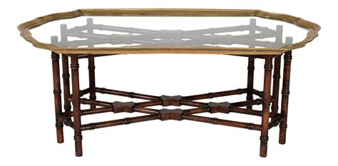 Faux Bamboo Coffee Table W/ Scalloped Brass & Glass Top on Chairish.com | Bamboo coffee table ...