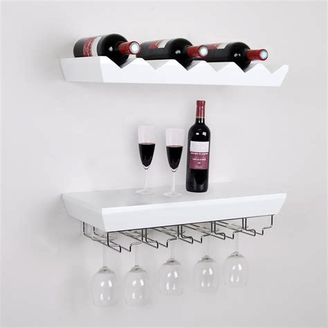 Wall Mounted Bottle Wine Rack Shelf with Glass Holder