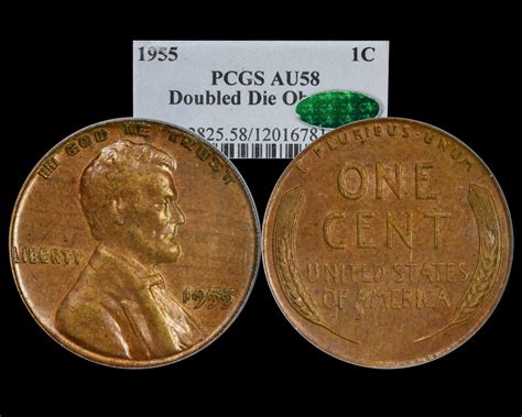 1955 1C Doubled Die Obverse Lincoln Wheat Cent PCGS AU58BN CAC - The Penny Lady®