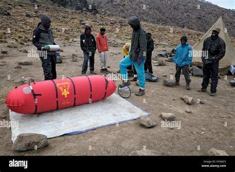 Gamow bag demonstration at Lava Tower Camp, Mount Kilimanjaro National Park, Tanzania Stock ...