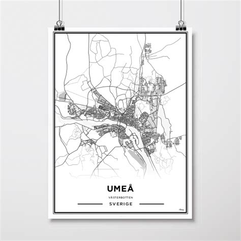 Poster: Umeå, vit karta – By Berndes