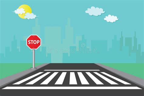 Pedestrian Crossings with Signposts Stop with the City Background Vector Illustration Stock ...