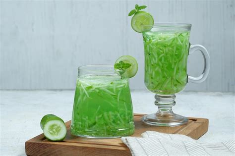 Premium Photo | Es timun serut indonesian fresh drink made from cucumber and basil seed