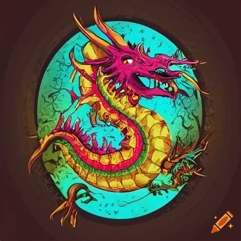 Colorful vintage dragon illustration for t-shirt design on Craiyon