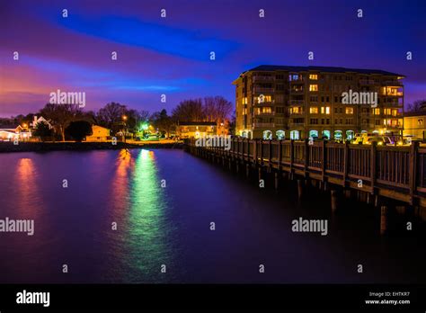 Fishing pier and the waterfront at night, in Havre de Grace, Maryland Stock Photo - Alamy