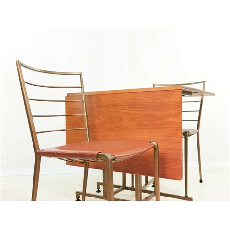 Ladderax teak mid-century drop leaf dining table & chairs, 1960s