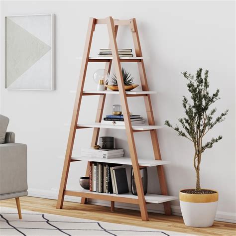 Nathan James Carlie White and Brown 5-Shelf Ladder Bookcase 62201 - The ...